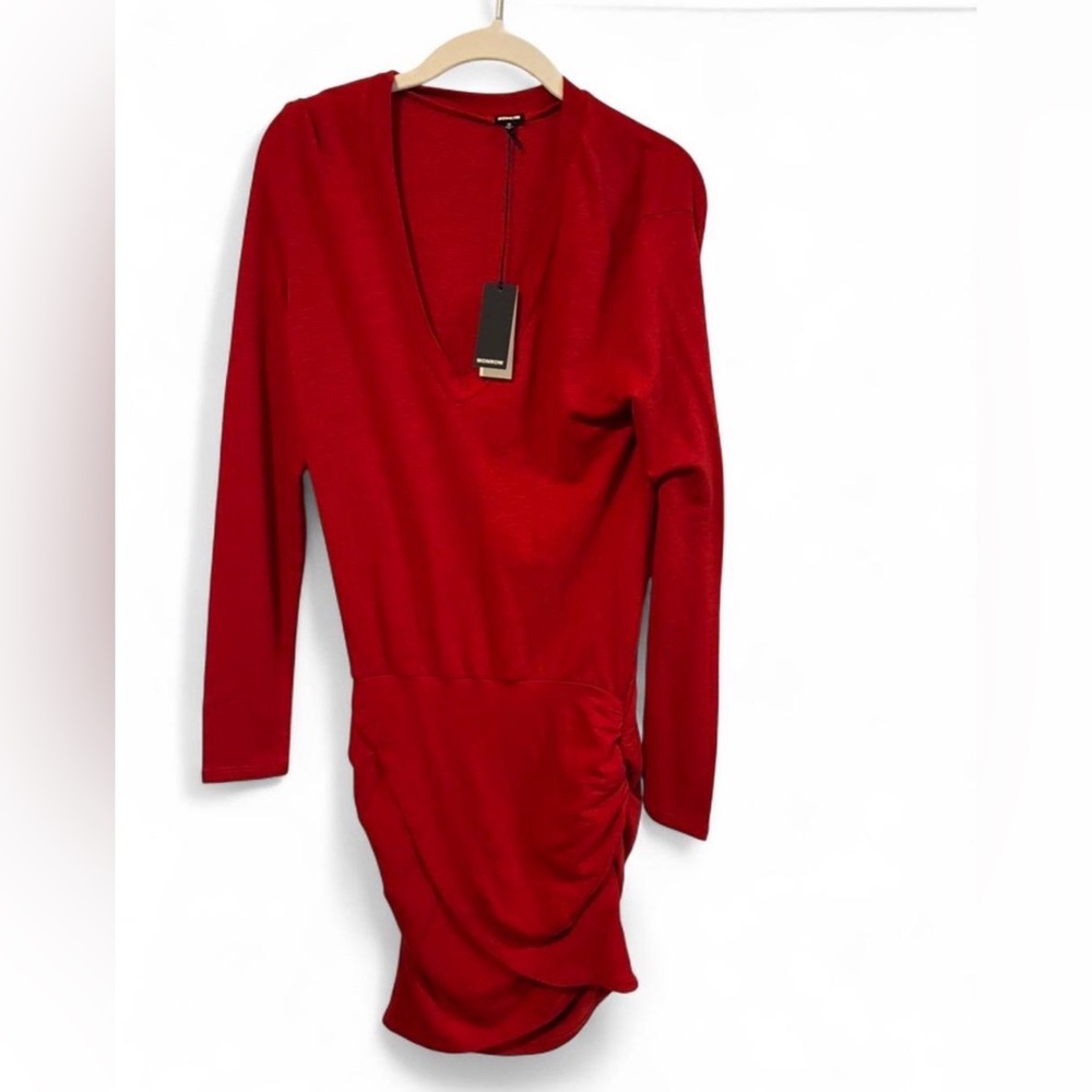 NWT - Monrow Red Ruched Long Sleeve Mini Dress